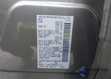 2025 Nissan Pathfinder Sl Fwd z USA, uszkodzony, nr VIN 5N1DR3CB6SC214204